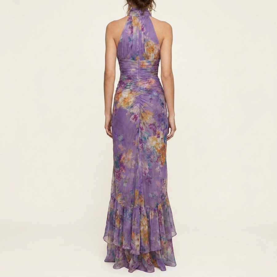 Viola | Floral Halter Neck Ruched Maxi Dress