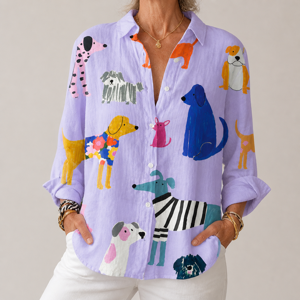Rachel | Playful Dog Print Blouse