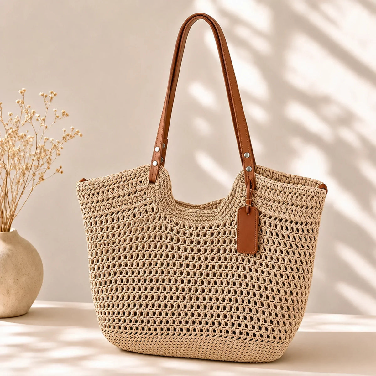 Alina | Hand-Woven Crochet Shopper Bag - Light Beige
