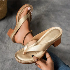Elegance & Comfort Heeled Toe-Post Sandals