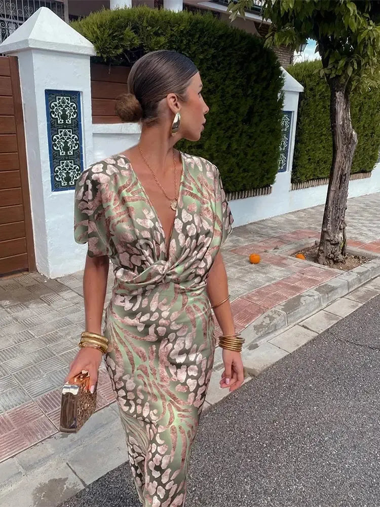 Higinia | Midi Dress Printed in Copper Tones