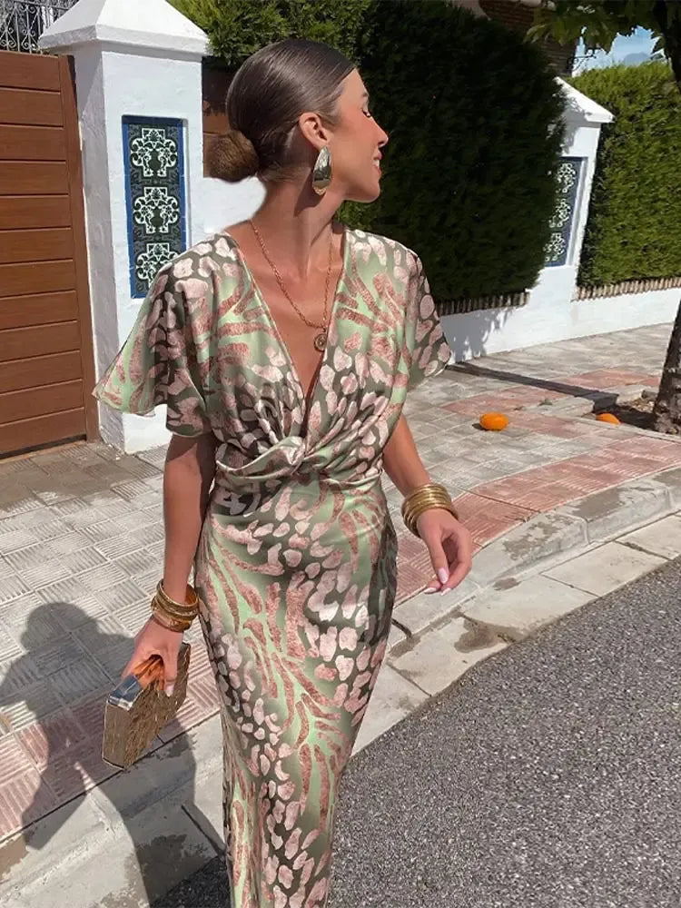Higinia | Midi Dress Printed in Copper Tones