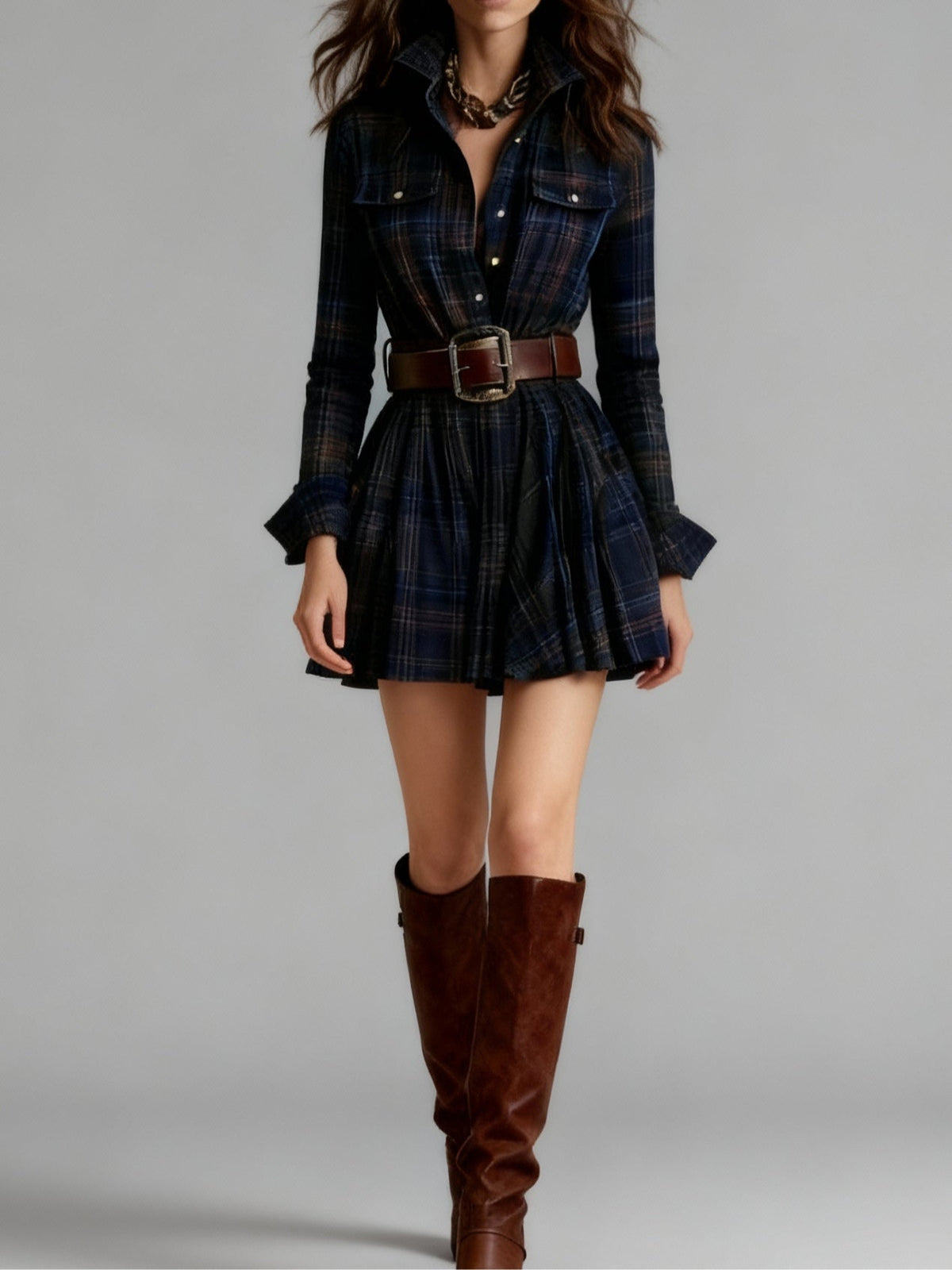 Cinnamon | Mini Vintage Checkered Dress in Red and Brown (with belt)