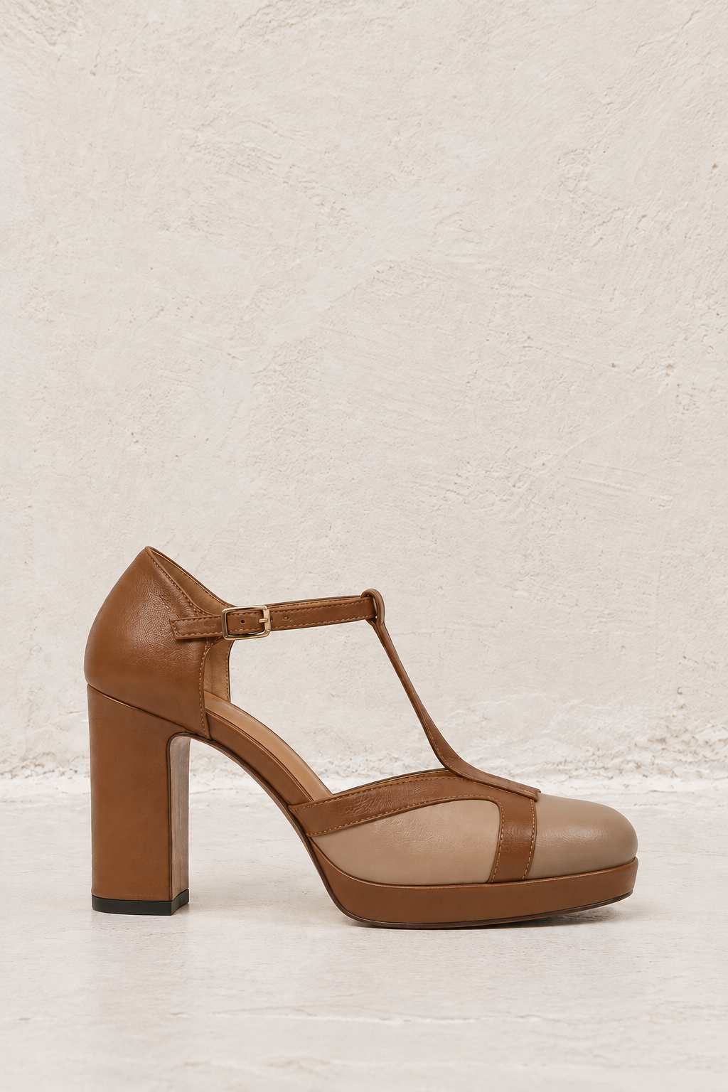 Abbey | Brown T-Bar Platform Heels