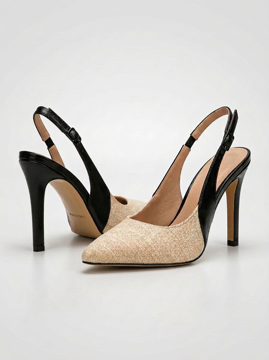Amélie | Black Contrast Slingback Heels