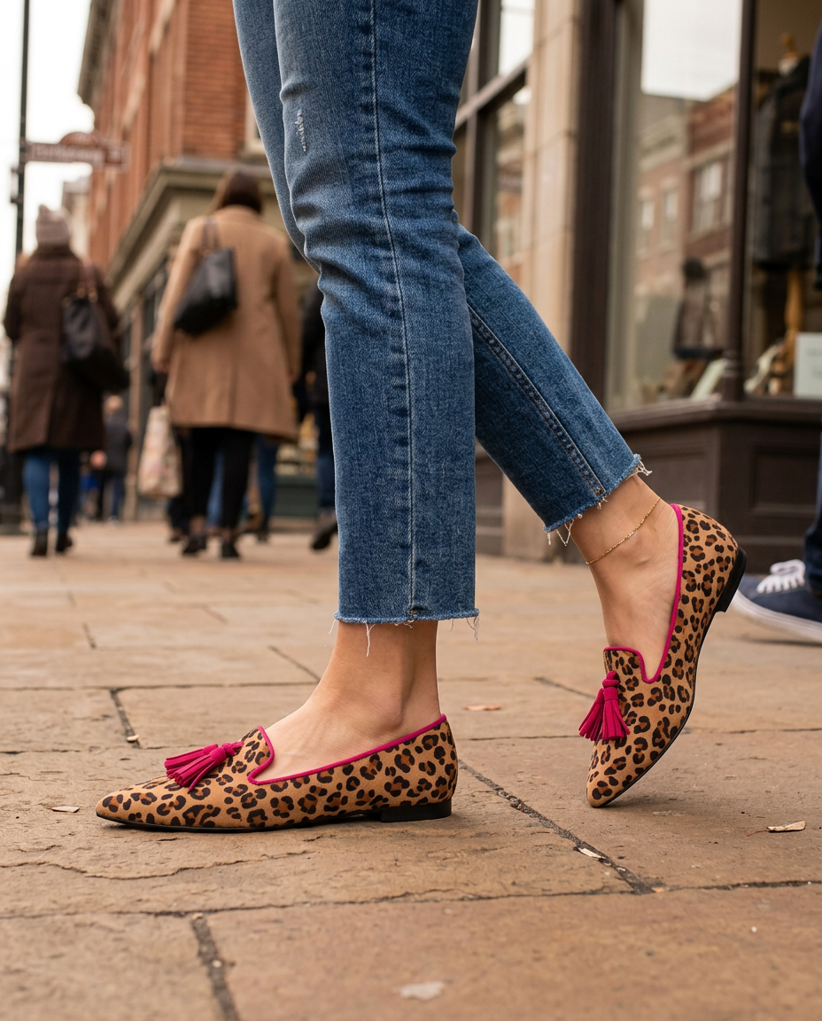 Ginevra Loafers — Leopard Print, Fuchsia Tassels