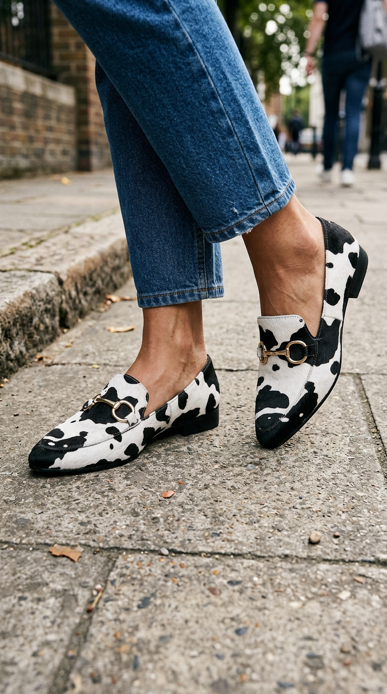 White and Black Leopard Print Fur Loafers
