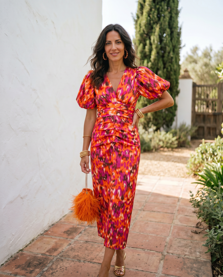 Carla | Midi Floral Dress with Puff Sleeves