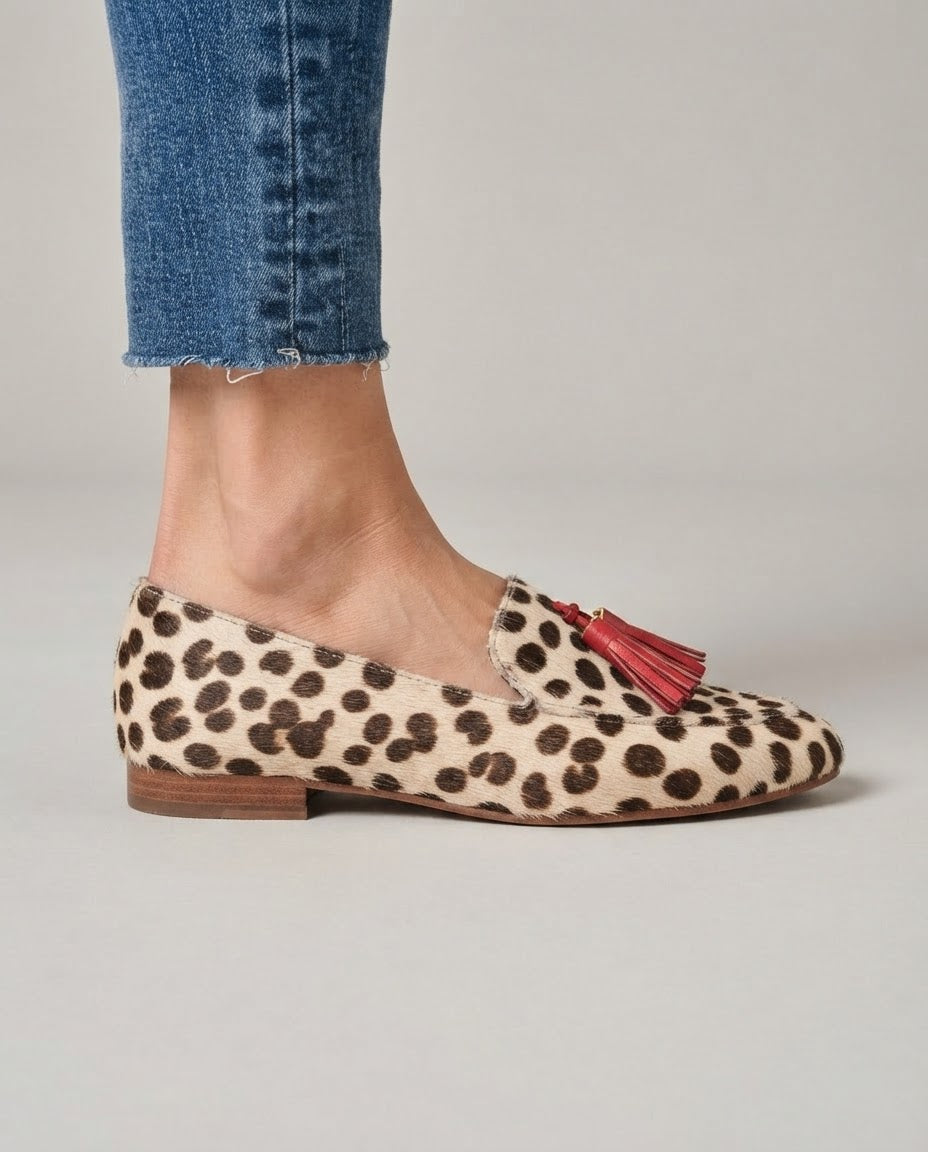 Aurora Loafers — Cream Polka Dots, Red Tassels