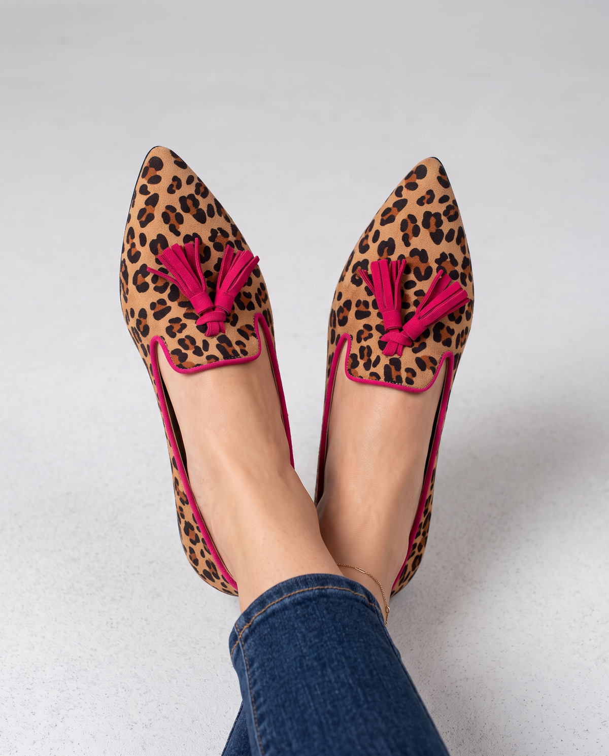 Ginevra Loafers — Leopard Print, Fuchsia Tassels