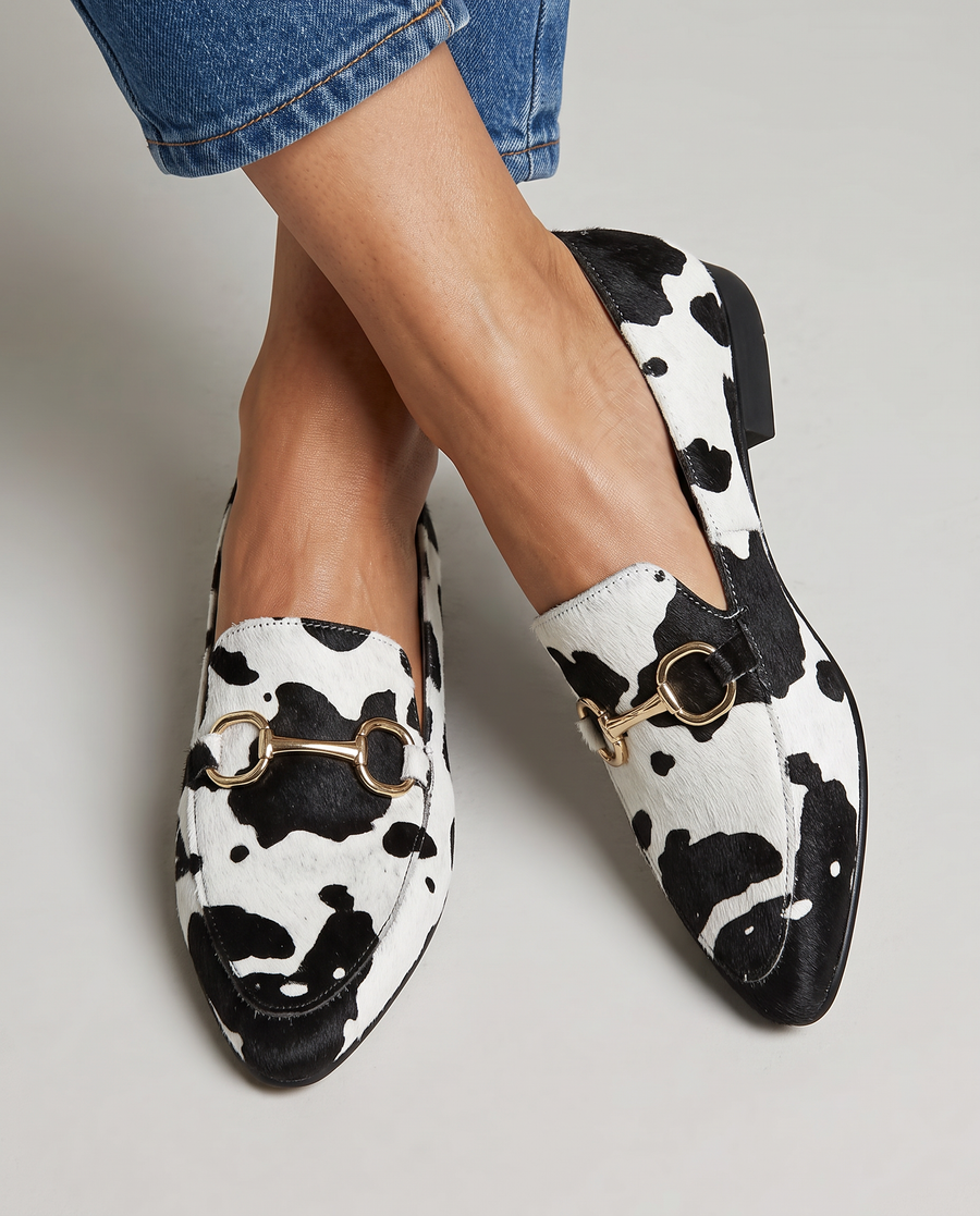 White and Black Leopard Print Fur Moccasin