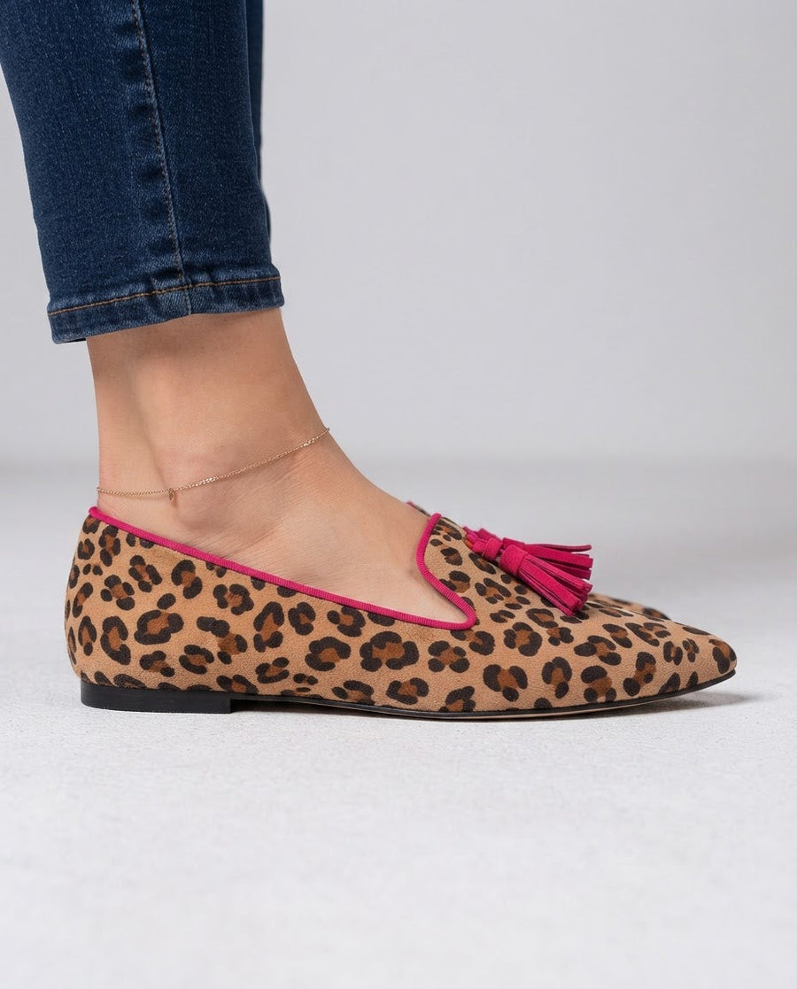 Ginevra Loafers — Leopard Print, Fuchsia Tassels