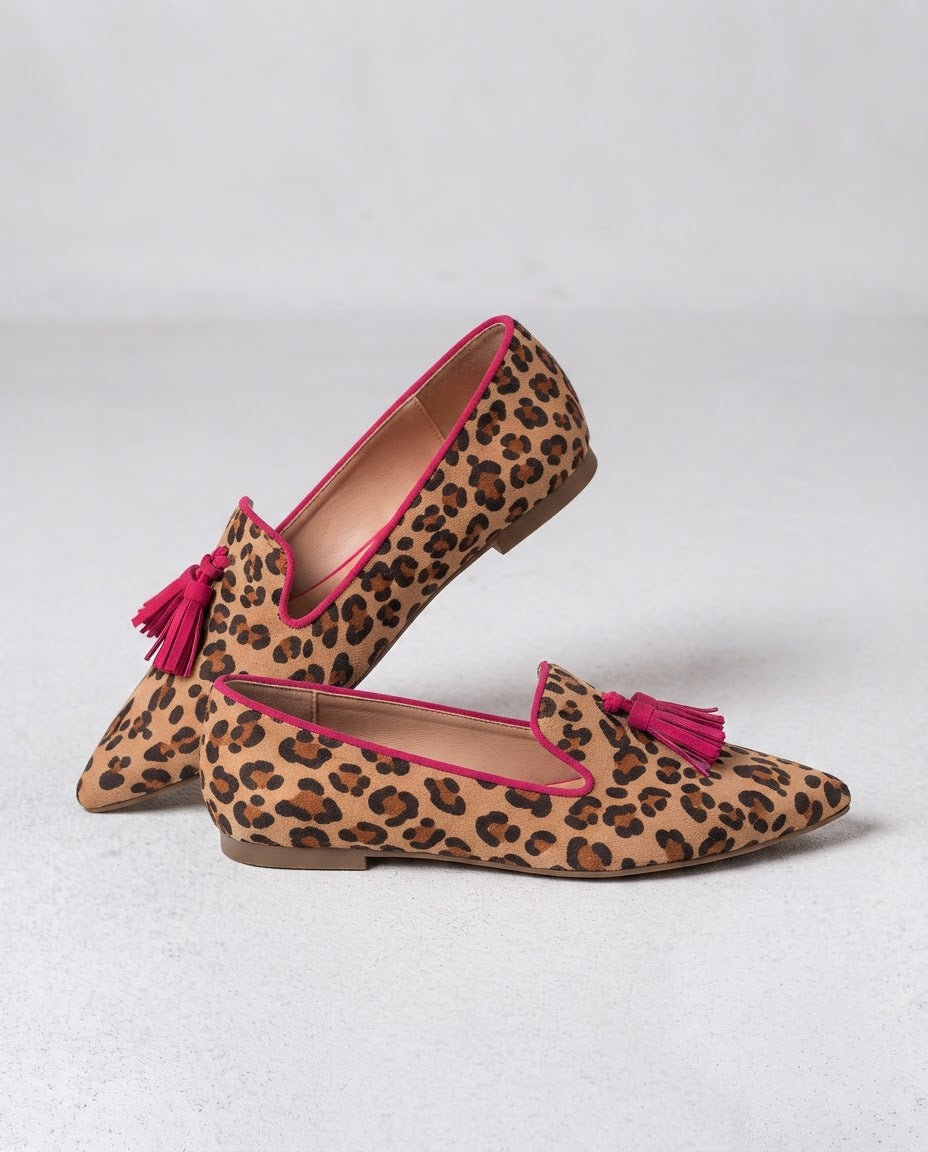 Ginevra Loafers — Leopard Print, Fuchsia Tassels