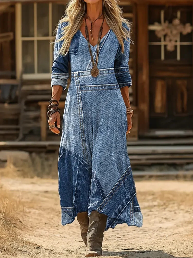 Harper | Blue Patchwork Maxi Dress