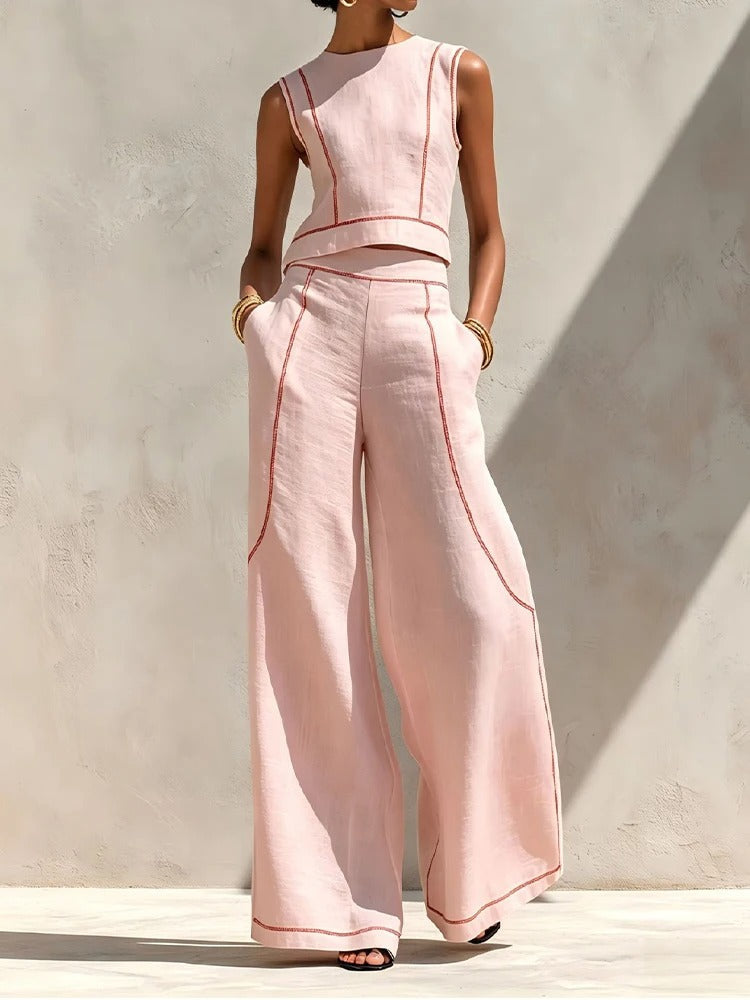 Inés Two-Piece Set with Palazzo Trousers and Contrast Details