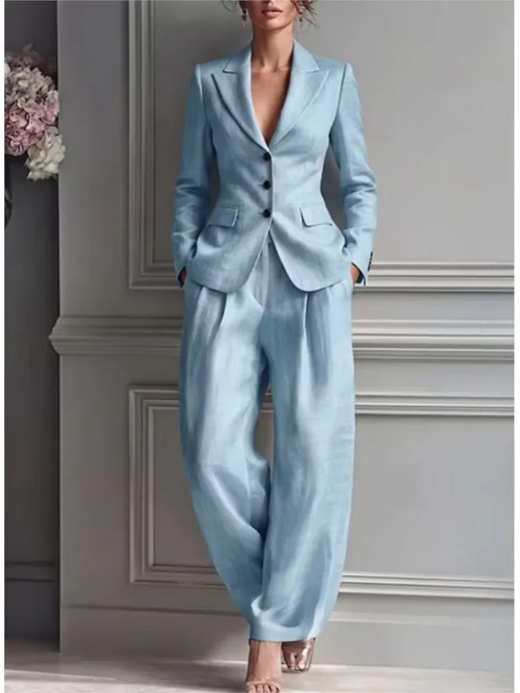 Asuncion Elegant Suit Set with Tailored Blazer and Wide Trousers
