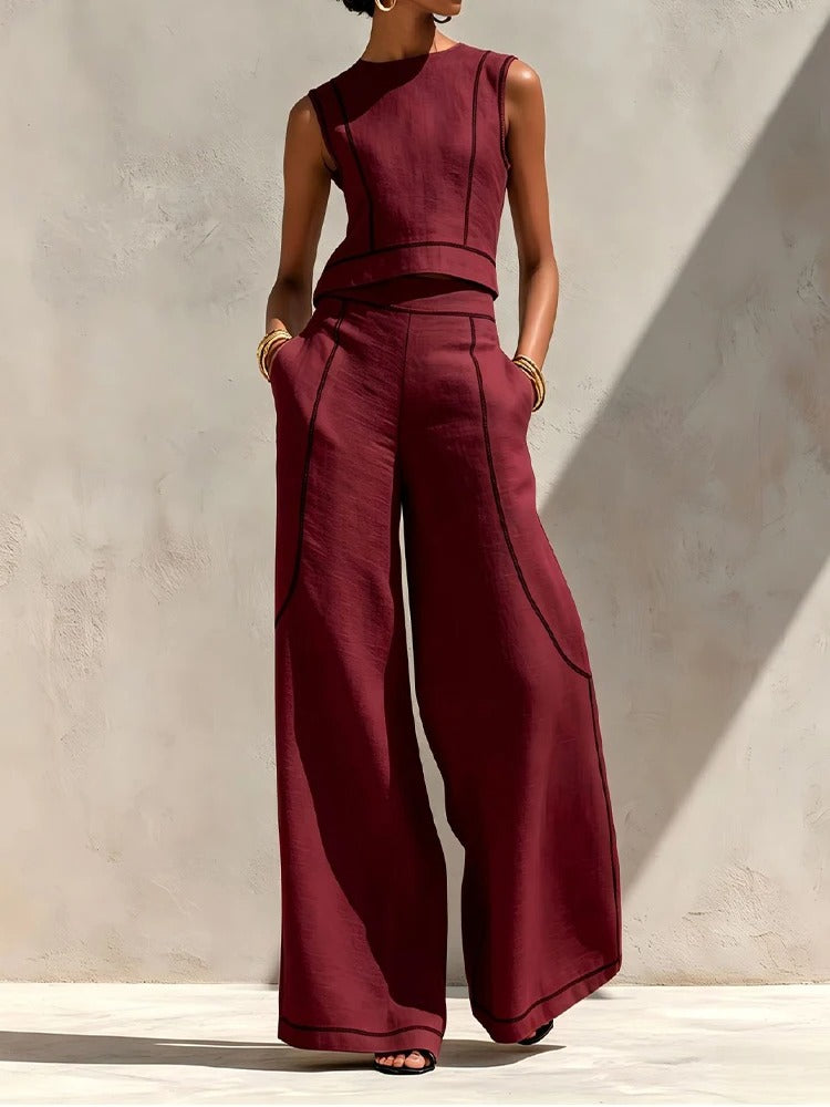Inés Two-Piece Set with Palazzo Trousers and Contrast Details