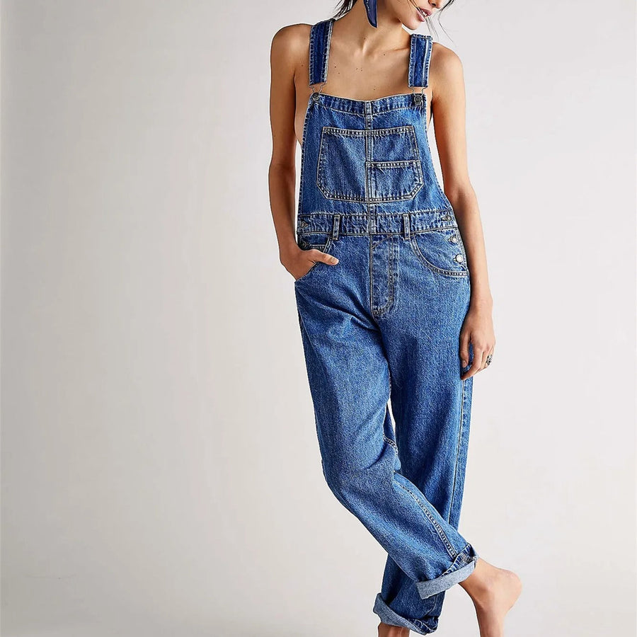 Clara relaxed-fit denim dungarees