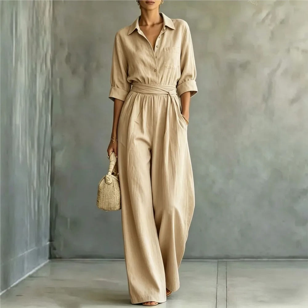 Brigida Elegant Jumpsuit with Adjustable Waist and Wide Trousers