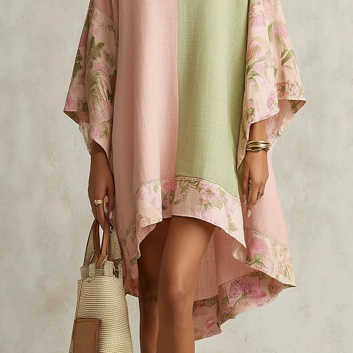 Jimena Bohemian Floral Dress with Batwing Sleeves and V Neck