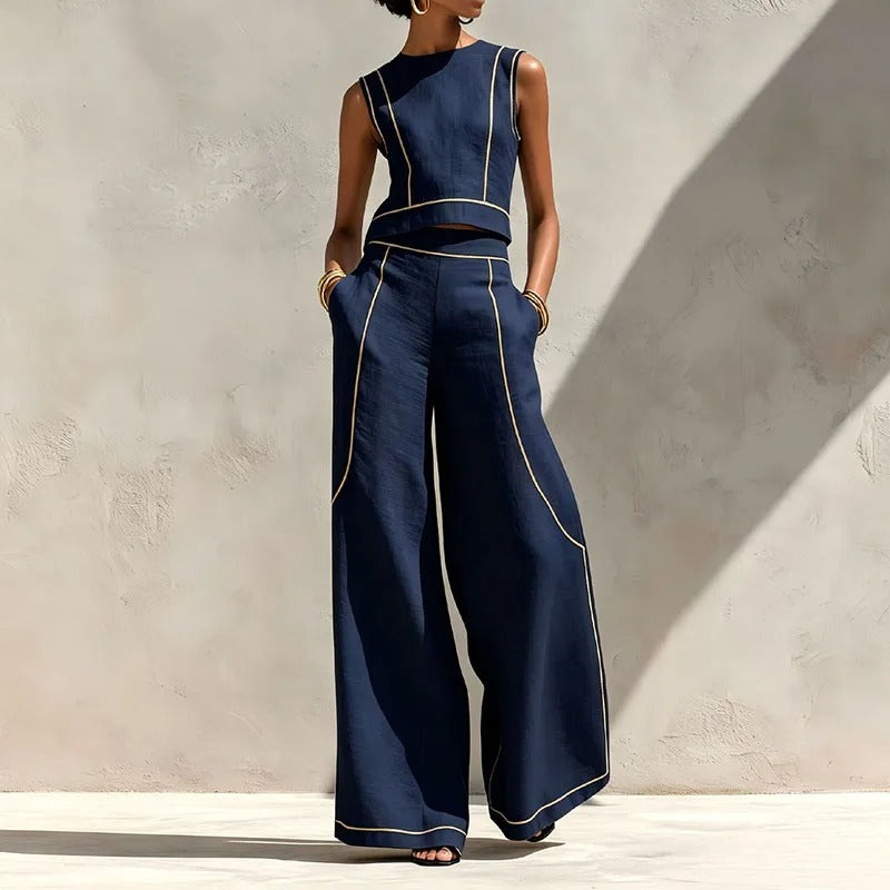 Inés Two-Piece Set with Palazzo Trousers and Contrast Details