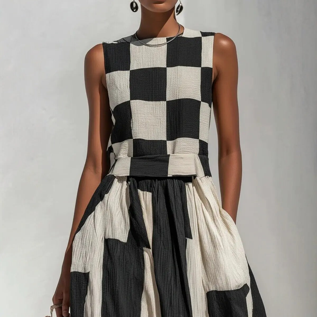 Belinda Geometric Maxi Dress in Black and White