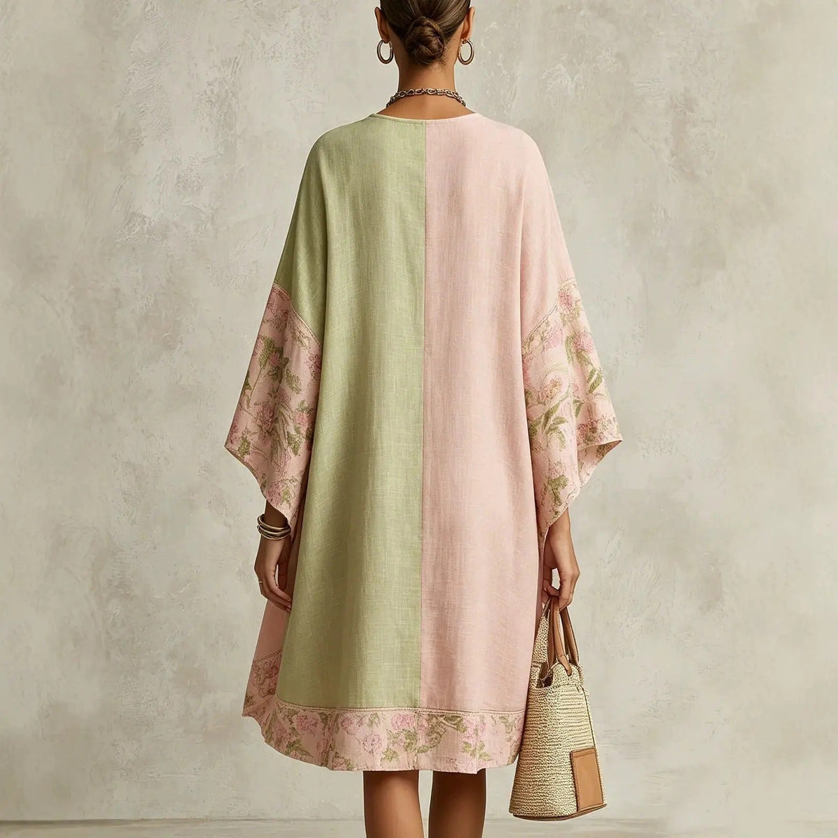 Jimena Bohemian Floral Dress with Batwing Sleeves and V Neck