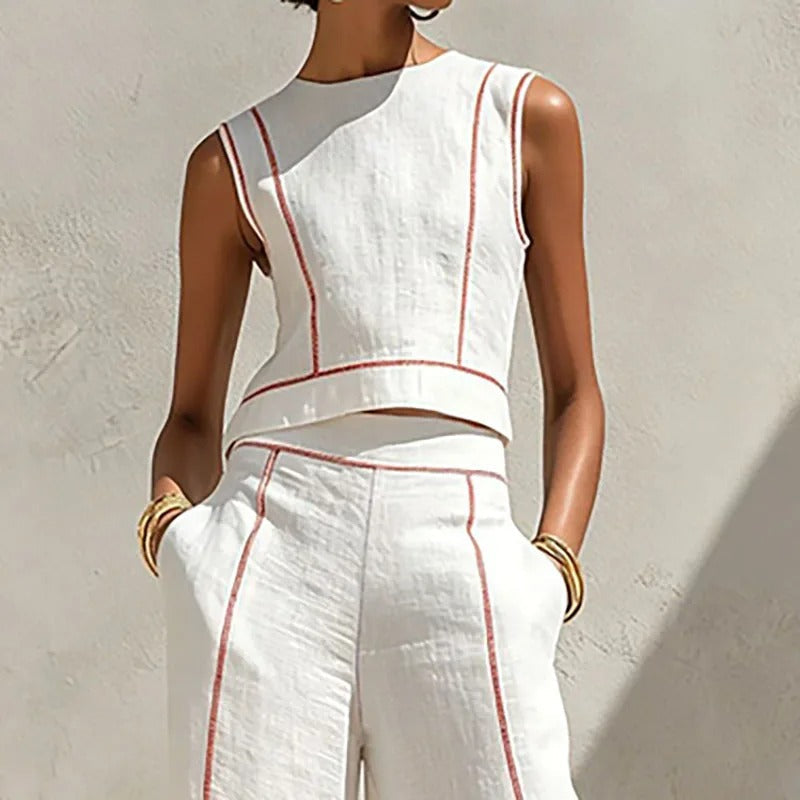 Inés Two-Piece Set with Palazzo Trousers and Contrast Details