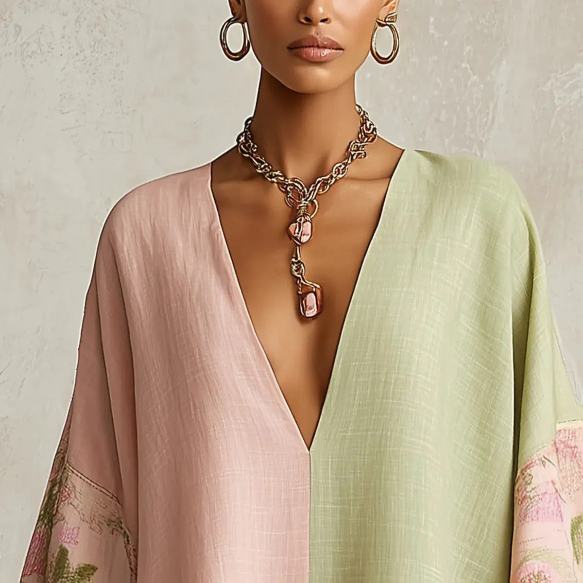 Jimena Bohemian Floral Dress with Batwing Sleeves and V Neck