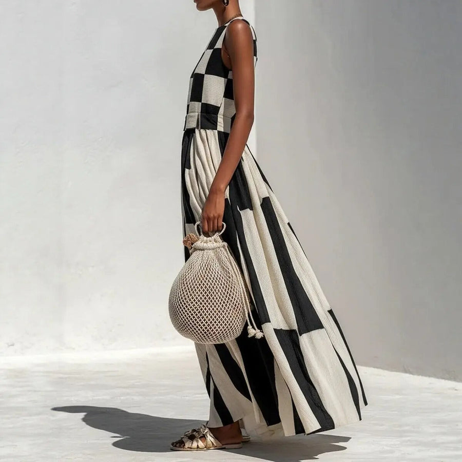 Belinda Geometric Maxi Dress in Black and White
