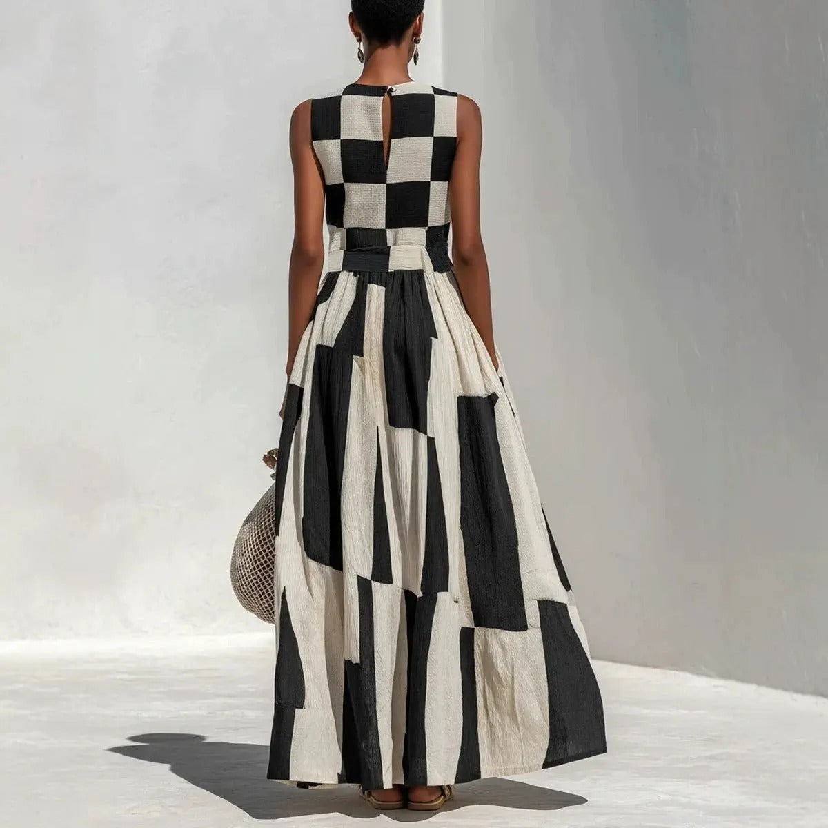 Belinda Geometric Maxi Dress in Black and White
