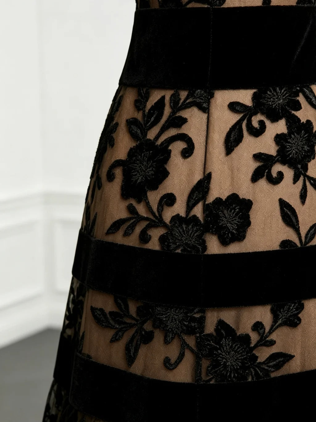 Odette Midi Dress with Floral Embroidered Tulle
