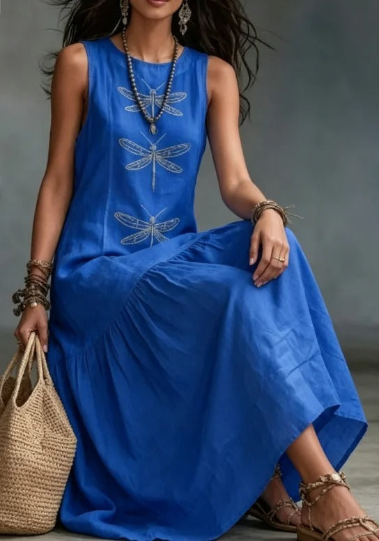 Barbara Midi Bohemian Dress with Dragonfly Print