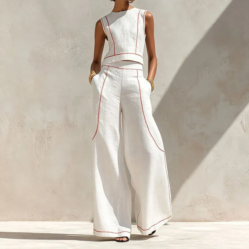 Inés Two-Piece Set with Palazzo Trousers and Contrast Details