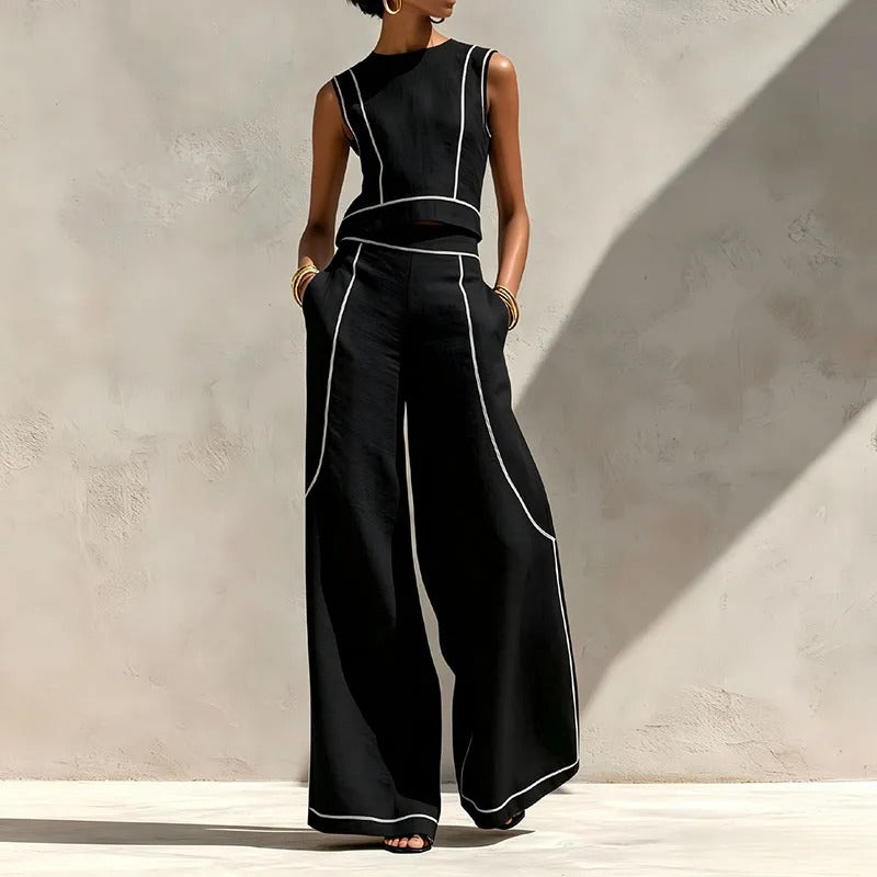 Inés Two-Piece Set with Palazzo Trousers and Contrast Details