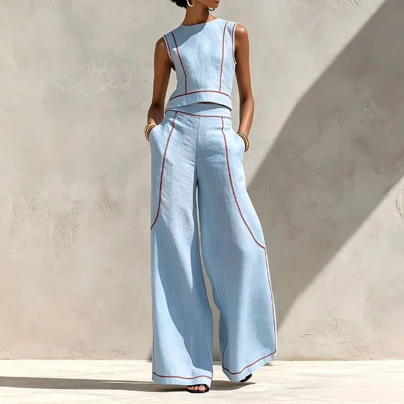 Inés Two-Piece Set with Palazzo Trousers and Contrast Details