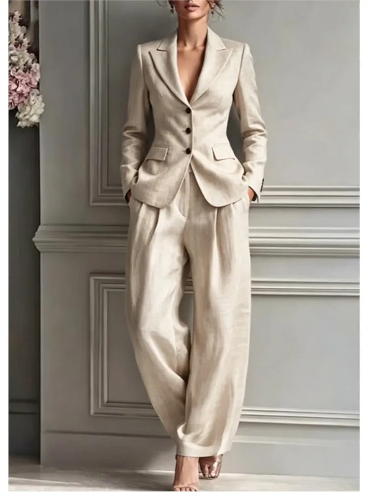 Asuncion Elegant Suit Set with Tailored Blazer and Wide Trousers