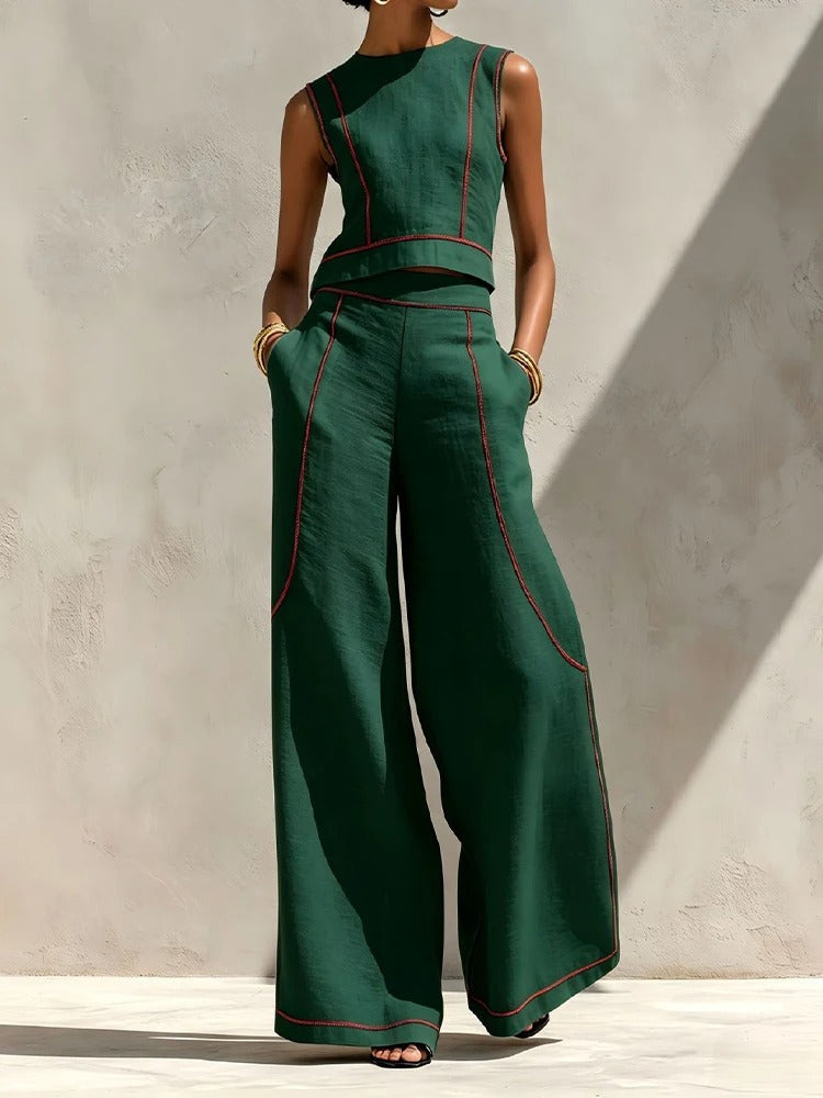 Inés Two-Piece Set with Palazzo Trousers and Contrast Details