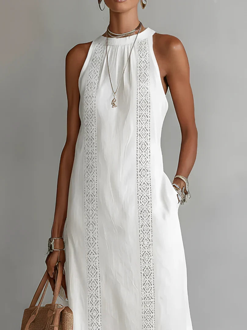 Valeria Elegant Midi Dress with Mao Collar