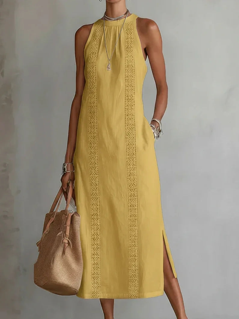 Valeria Elegant Midi Dress with Mao Collar