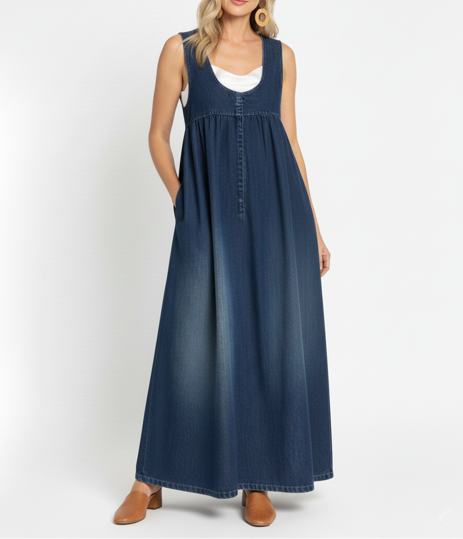 Karen | Vintage Washed Denim Long Dress
