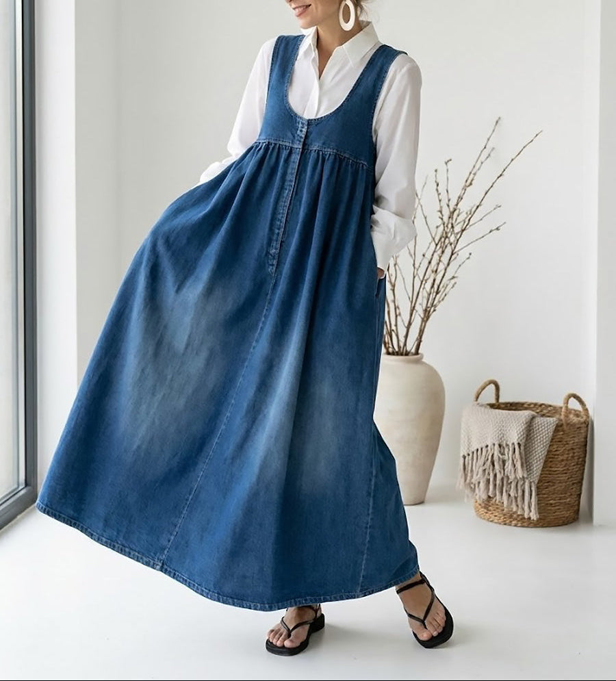 Karen | Vintage Washed Denim Long Dress