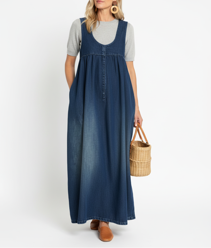 Karen | Vintage Washed Denim Long Dress