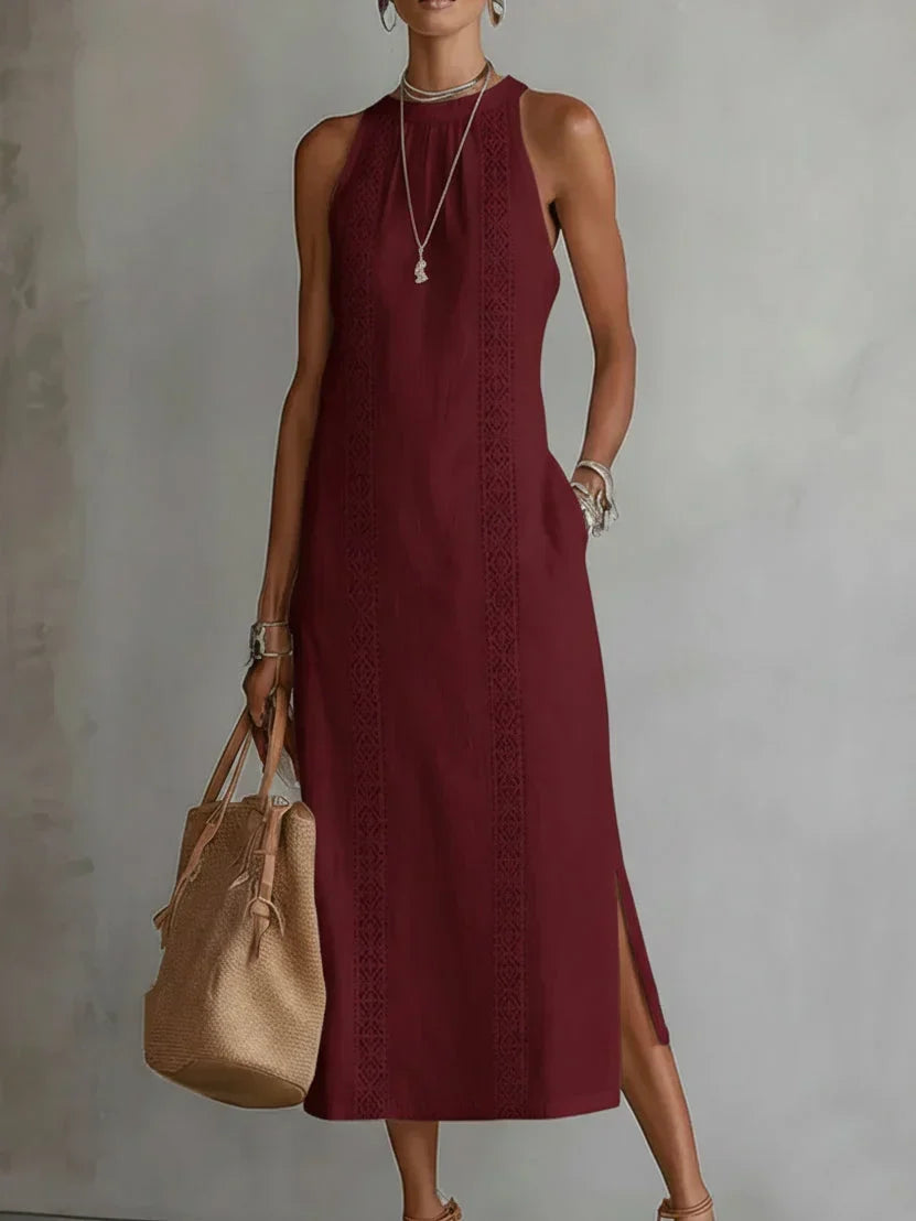 Valeria Elegant Midi Dress with Mao Collar