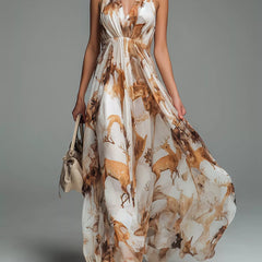 Printed Halter Neck Flowy Summer Dress