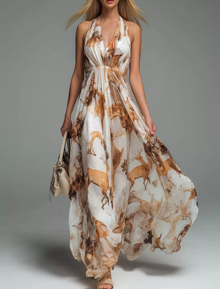 Printed Halter Neck Flowy Summer Dress