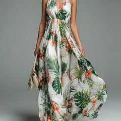 Printed Halter Neck Flowy Summer Dress