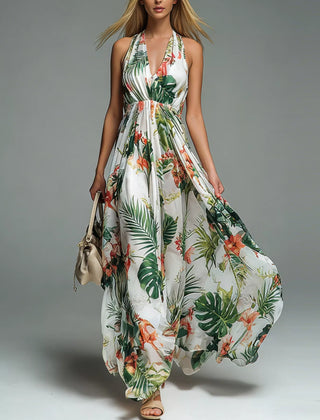 Printed Halter Neck Flowy Summer Dress