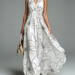 Printed Halter Neck Flowy Summer Dress