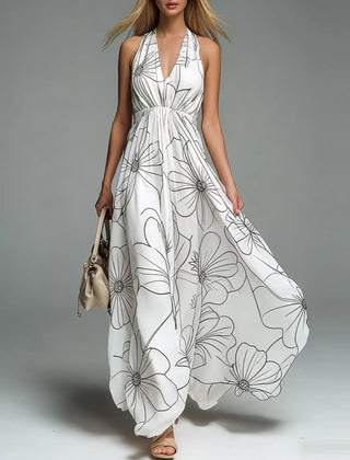 Printed Halter Neck Flowy Summer Dress